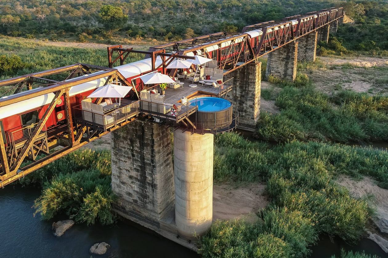 Kruger Shalati train suites restored on the historic bridge over the Sabie River in Kruger