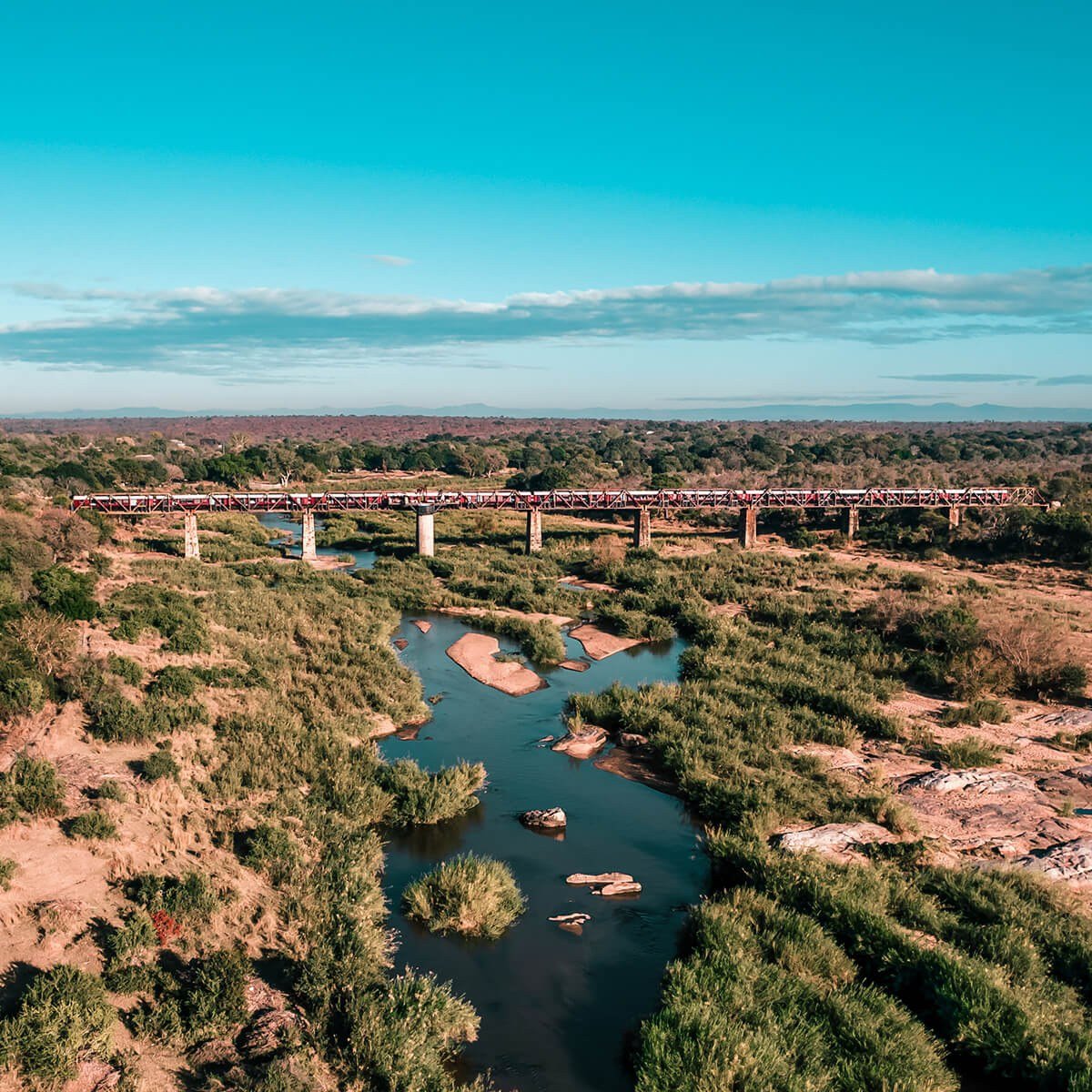 Aerial view of the Sabie River bend near Kruger Shalati